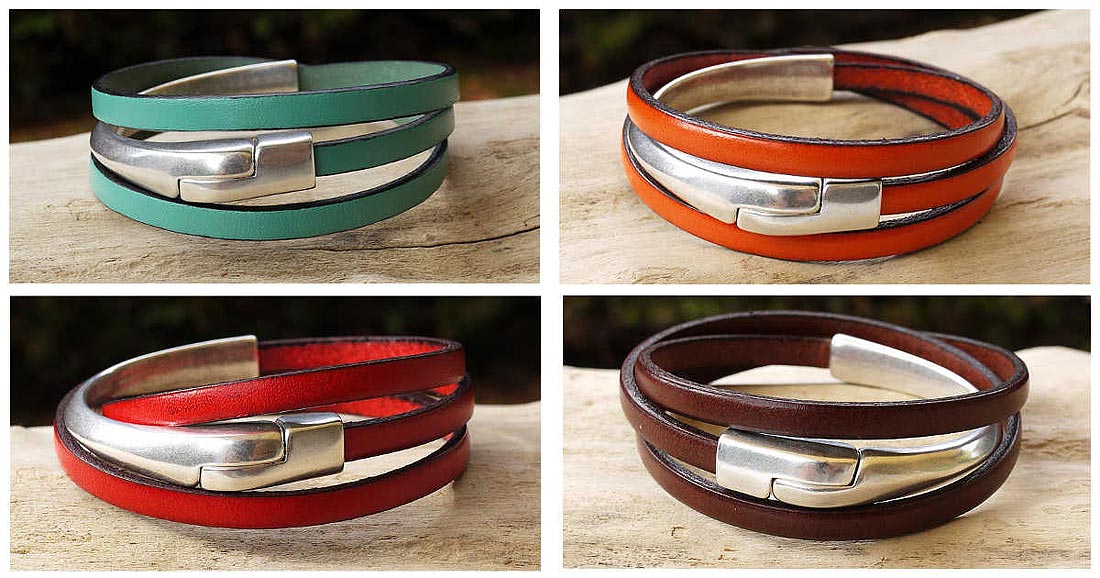 Bracelets cuir demi-jonc aux couleurs automnales